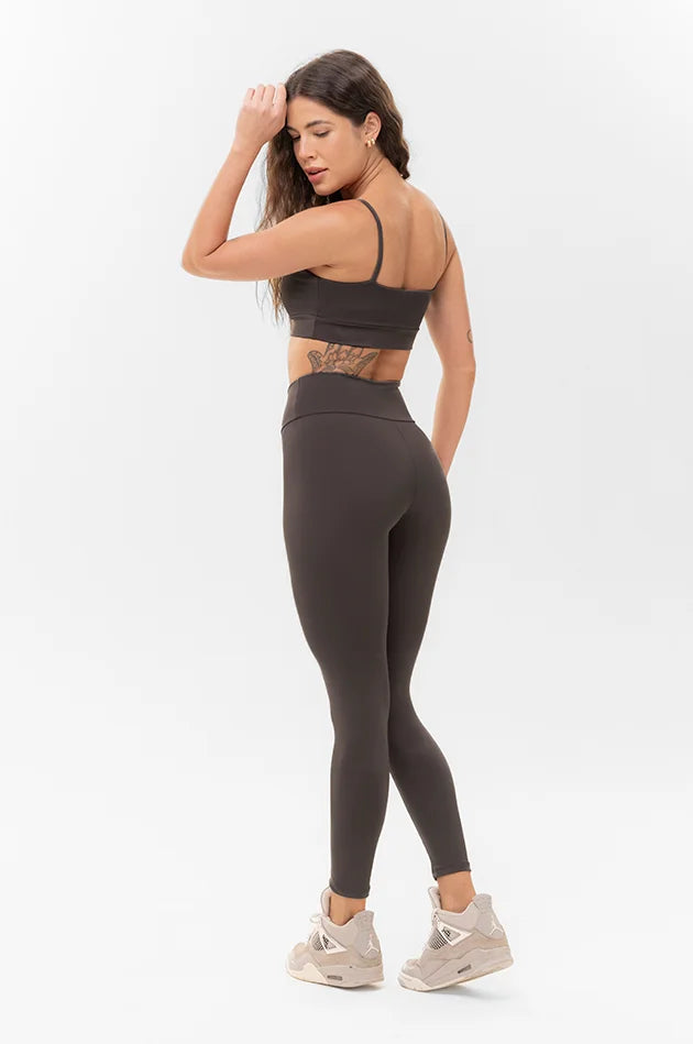 Conjunto Feminino Fitness Básico Calça e Top - Aço
