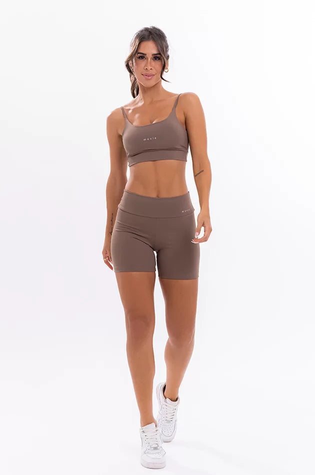 Conjunto Feminino Fitness Básico Shorts e Top - Coffe